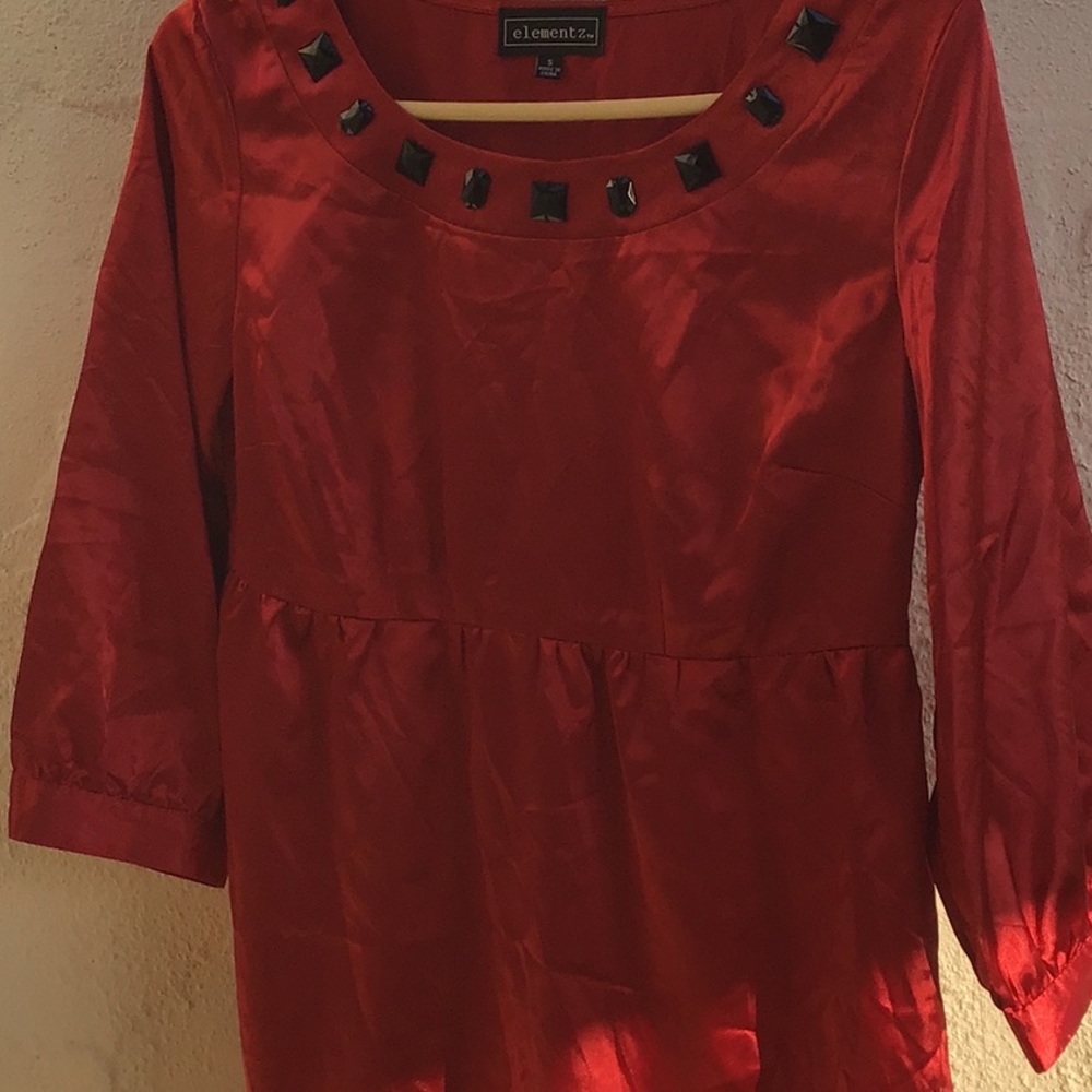 Holidays Elementz Faux Jeweled Satin Shirt Sz S NWT